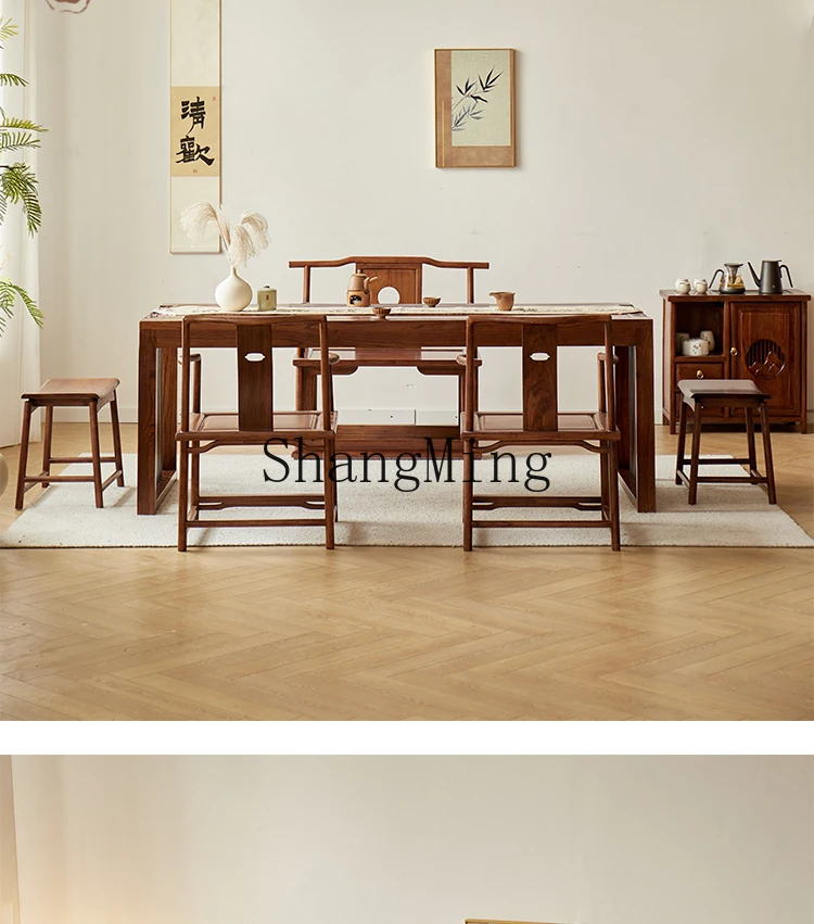 DHY new Chinese tea table chair elm black walnut solid wood tea table tea room high-end furniture