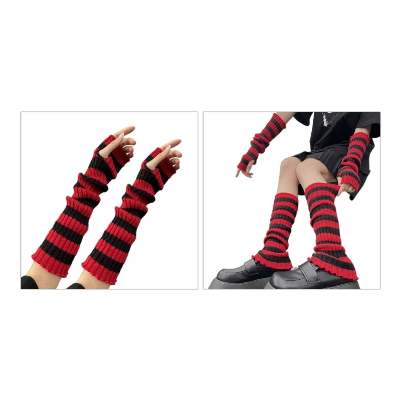 

Knit Arm Leg Warmer Long Fingerless Gloves Striped Knitted Wrist Warmer with Thumb Hole for Women Girls 42cm Long DropShipping