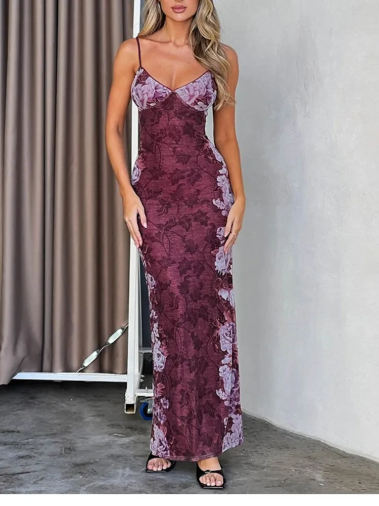 

Summer Dress Vintage Dresses 2025 Woman Elegant Temperament Vestido Spaghetti Strap Sexy Slim Package Hip Bodycon vacation Beach