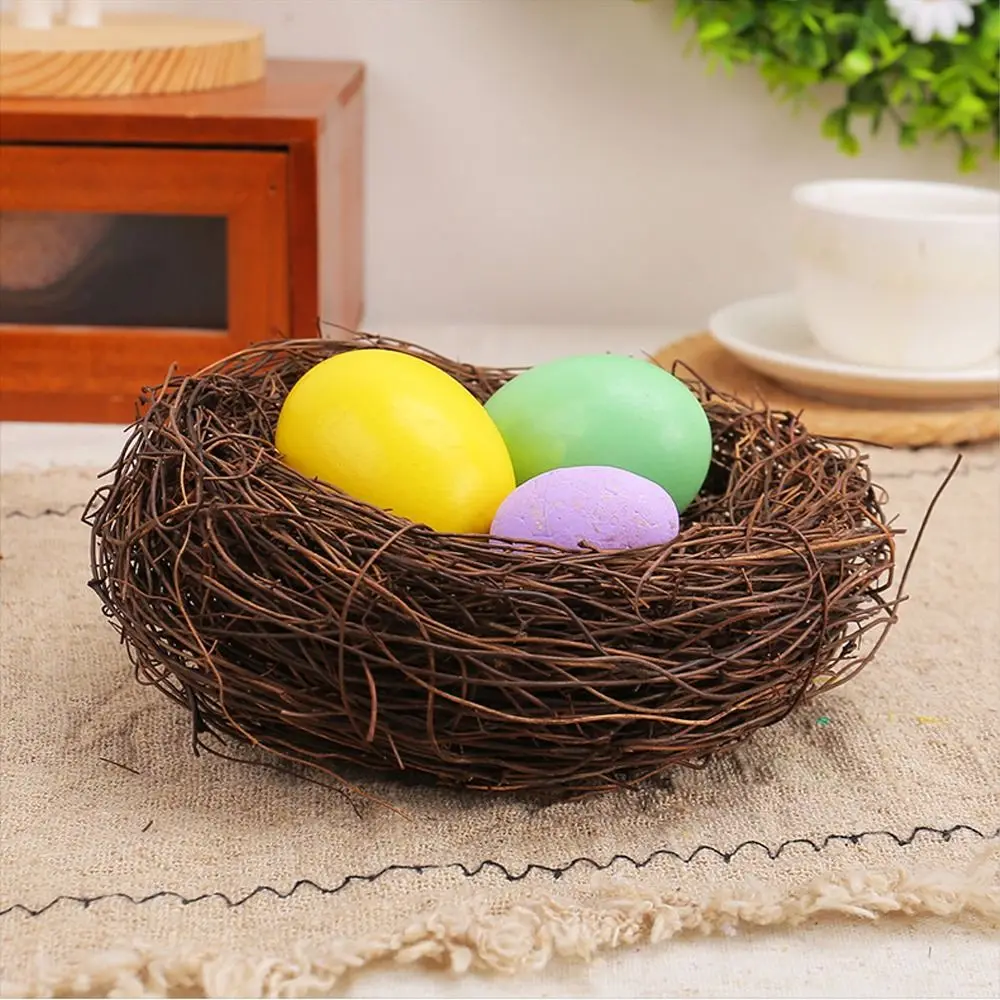 6-15cm Easter Artificial Bird Nest DIY Craft Handmade Natural Rattan Nest Exquisite Egg Nest Ornament Holiday Festival Ornaments