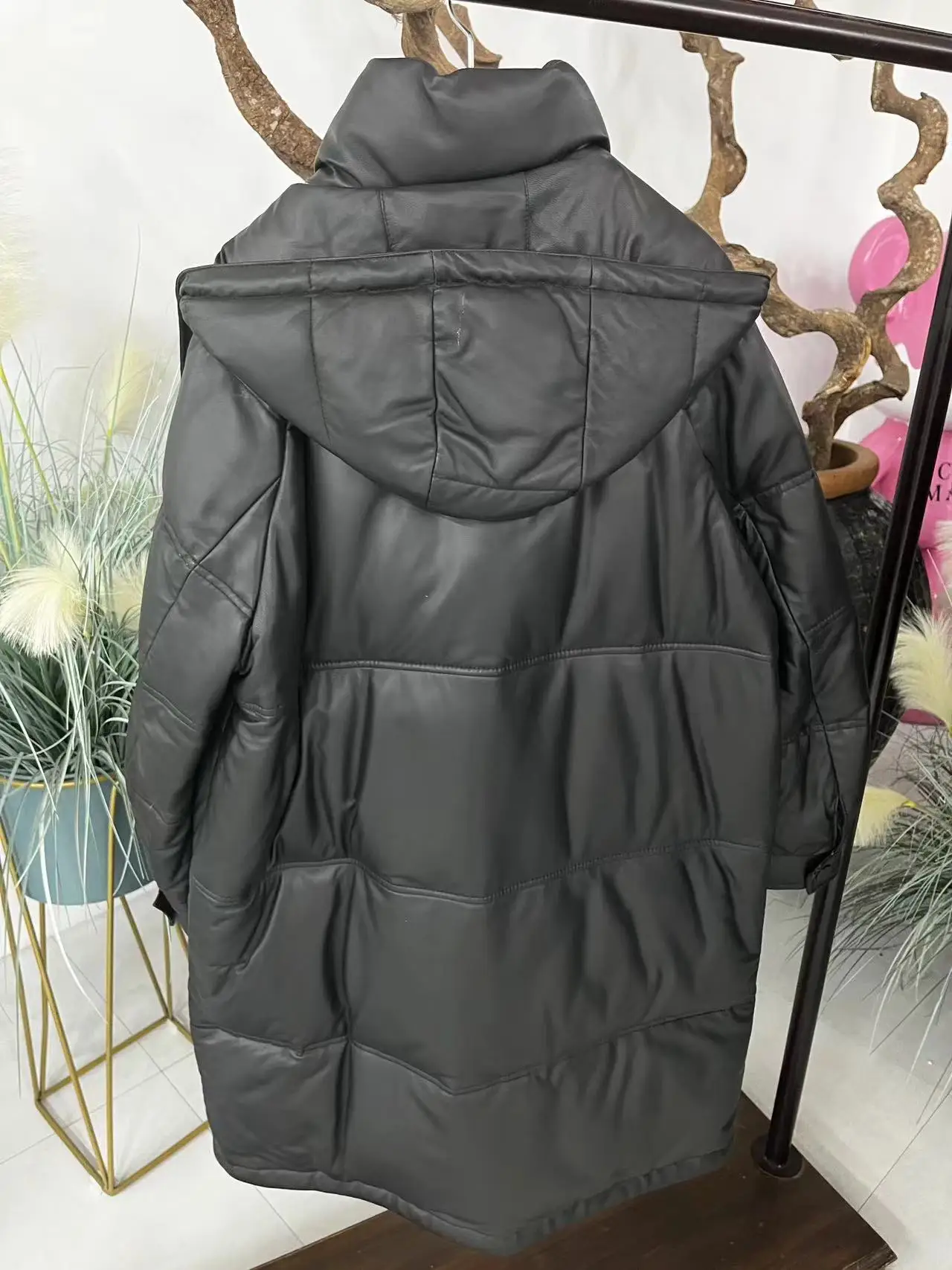 new fashion white goose down women coat winter warm and thick windproof waterproof light middle length black color with big hood