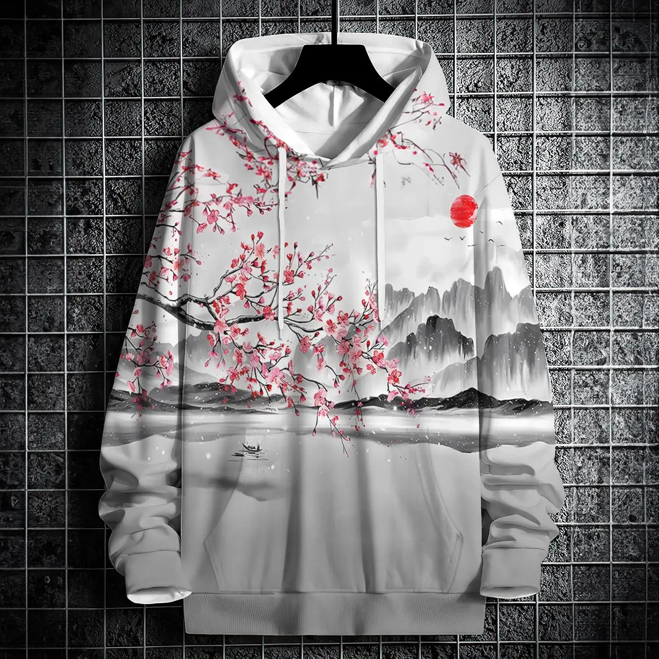 

Autumn Hoodies For Men 3d Landscape Ink Print Street Designer Long Sleeved Loose Oversized Pullover High-Quality Men's Clothing