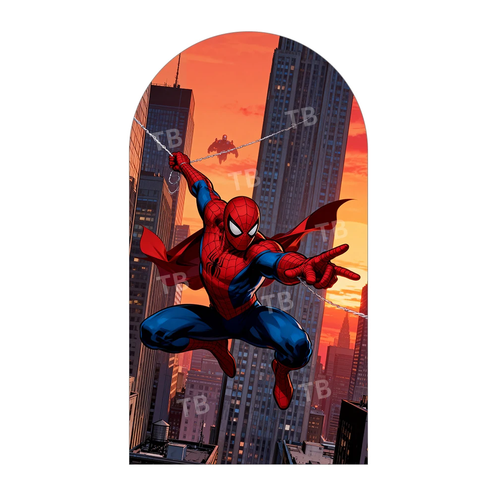 غطاء خلفية على شكل قوس لمشهد المدينة من Marvel Spider-Man، ديكور خارق، دعامة كشك الصور لخلفية تزيين حفلات الأطفال