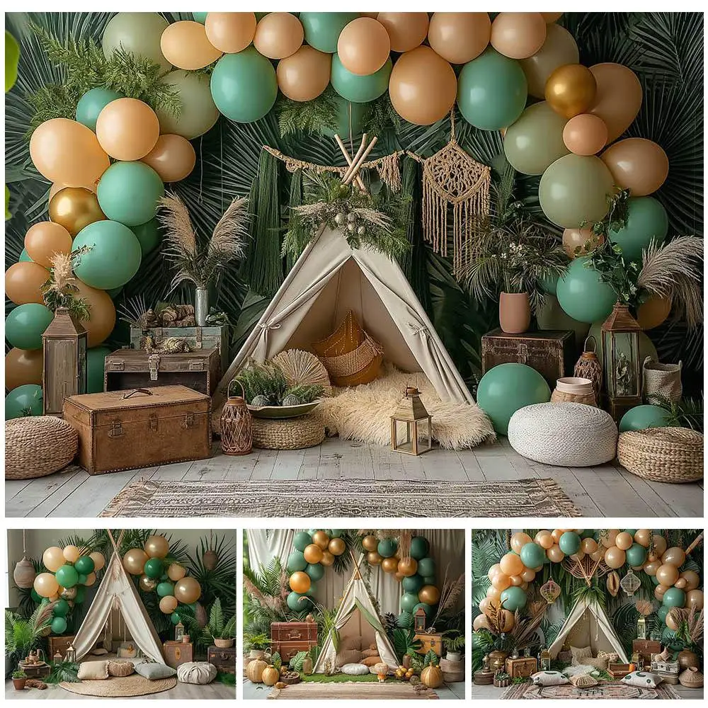 

Mocsicka Tropical Jungle Theme Baby Kids Photography Backdrops Safari Birthday Party Decor Cake Smash Photo Background Photocall