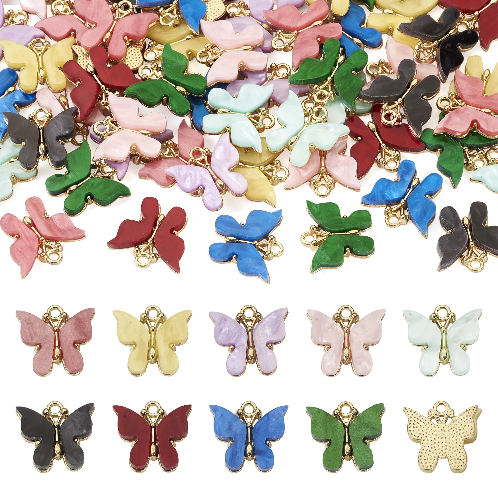 54Pcs/Box Acrylic Alloy Metal Butterfly Charms Animal Pendant Mixed Color For Women Necklace Bracelet Choker Jewelry Accessories