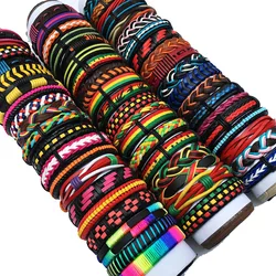 Random 6Pcs/Lot Or Specific 6Pcs/set Handmade Men's Women's Multi-color Surfer Leather Cuff Bracelets Jewelry Party Gift  MX14