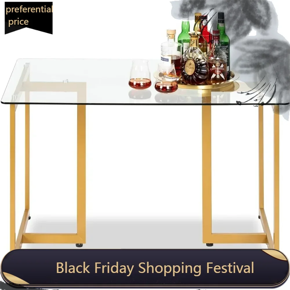 

Tempered Glass Dining 47.2 inches Dinner Table for 4-6 Persons Modern Rectangular Spacious Tabletop & Gold Legs Elegant