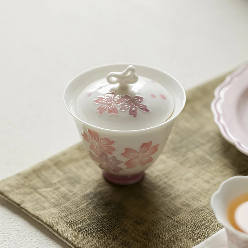 Yuni Yataniyaki Sakura Hand-painted Ceramic Kung Fu Set Household Imitation Hot Japanese-style Tea Bowl Gaiwan