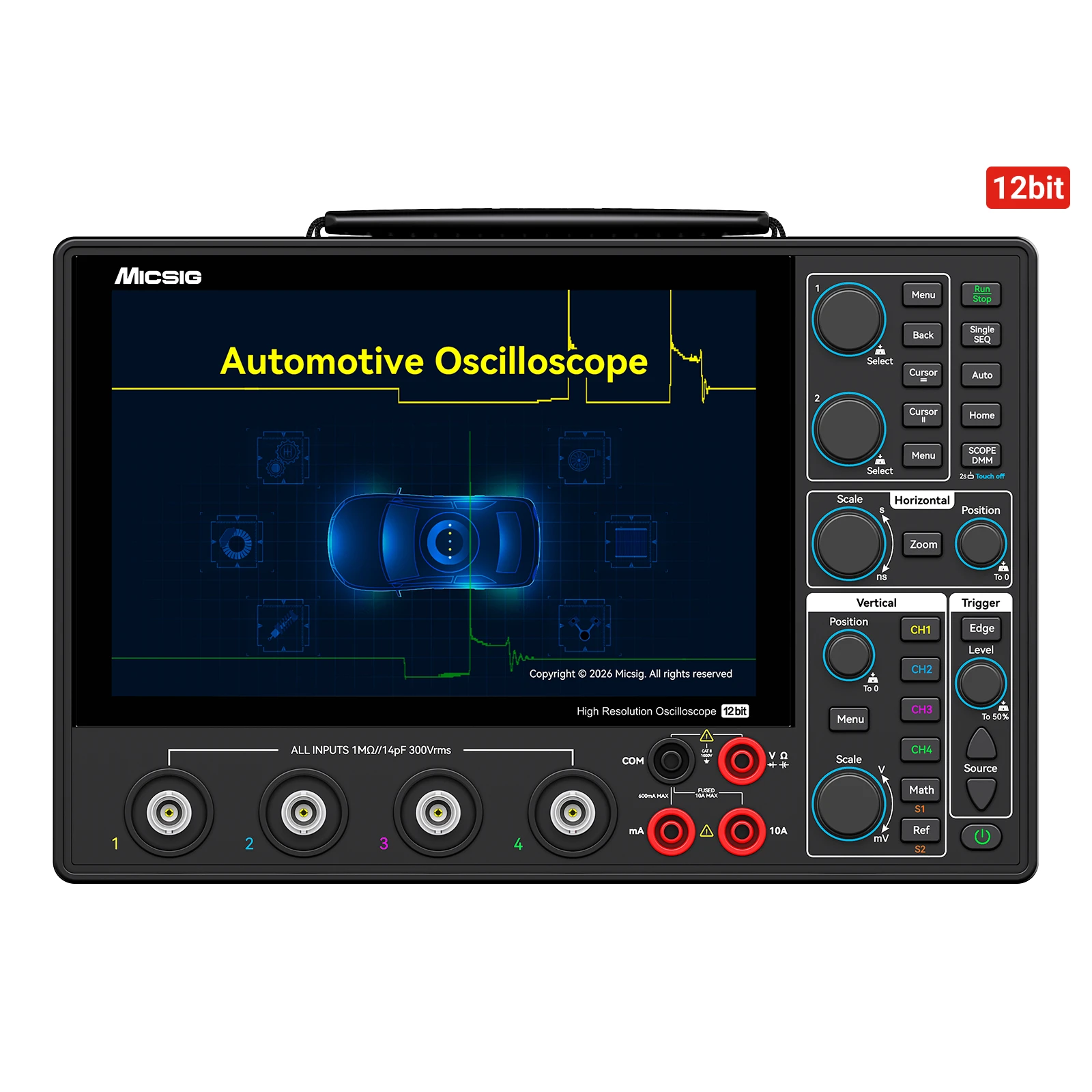 Micsig AHO14-200 High Resolution Automotive Oscilloscope 4Channel 200MHz Bandwidth 1GSa/s Sampling Rate 12Bit Resolution