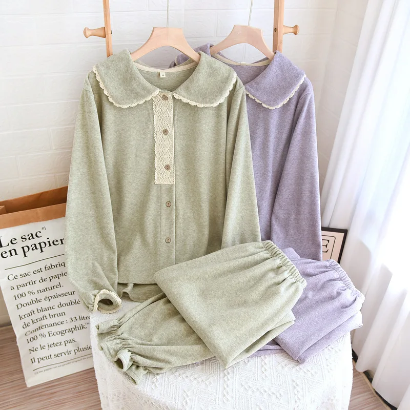 Autumn Winter Flannel Padded Palace Household Clothes Long Sleeves Trousers Princess Pajamas Loose and Soft Keep Warm Sleepwear