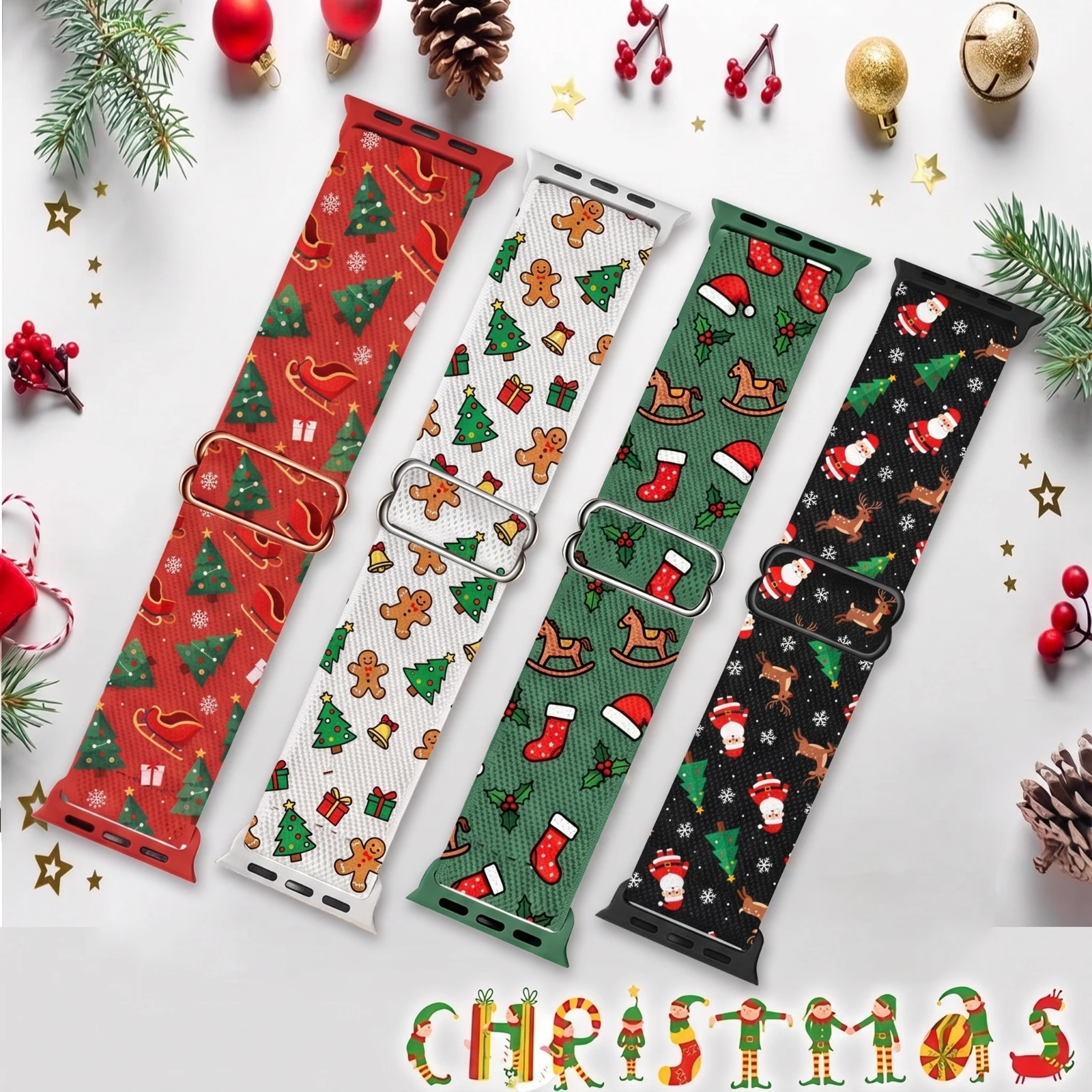 Christmas Series Nylon Band for Apple Watch - Fits Series 11 10 9 8 7 SE Sizes 49 46 45 42 41 40 38mm Comfortable Bracelet Strap