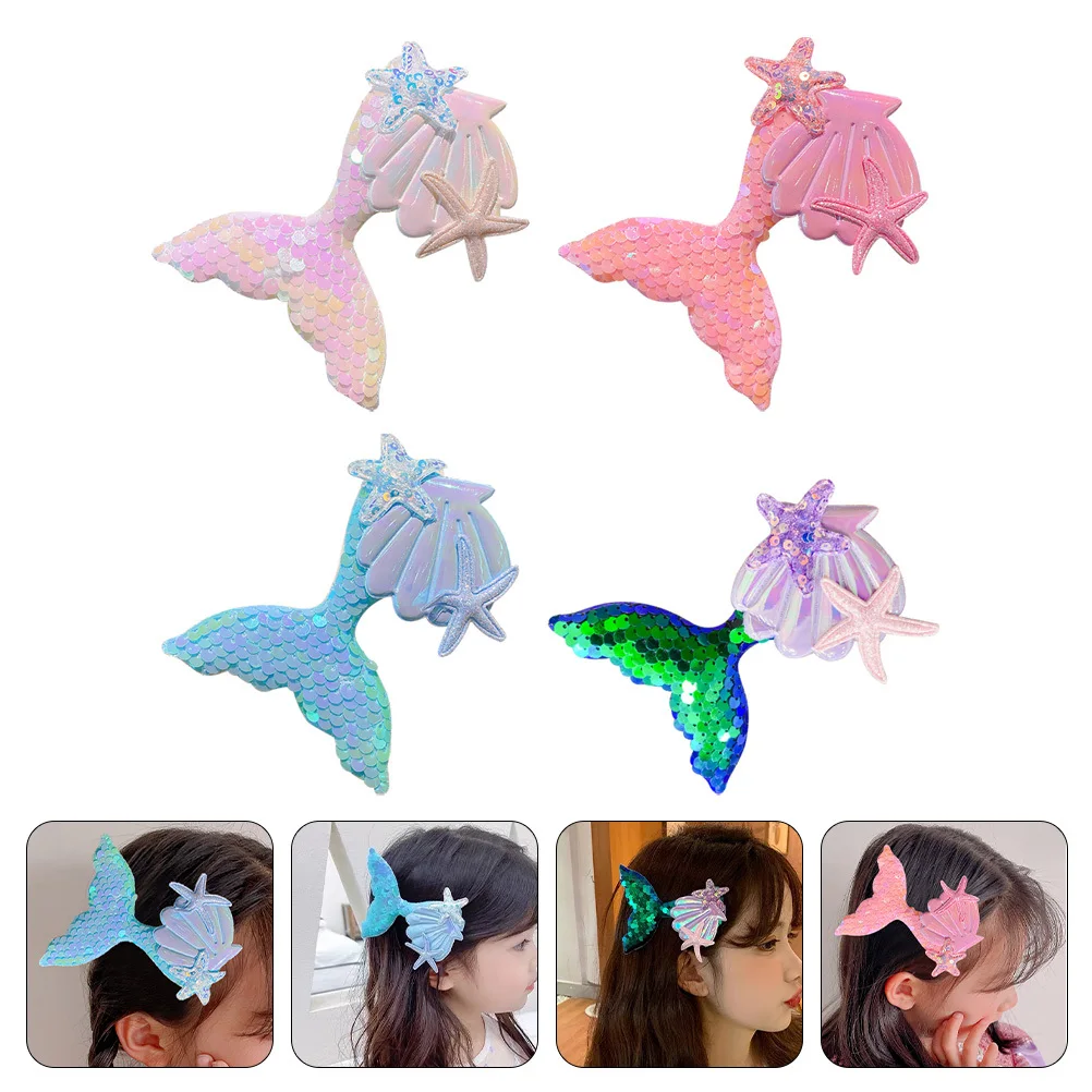 

4Pcs Women Mermaid Hair Clamps Glitter Headdress Fashionable Hairpins for Girls Ceremony Celebration Special Occasions