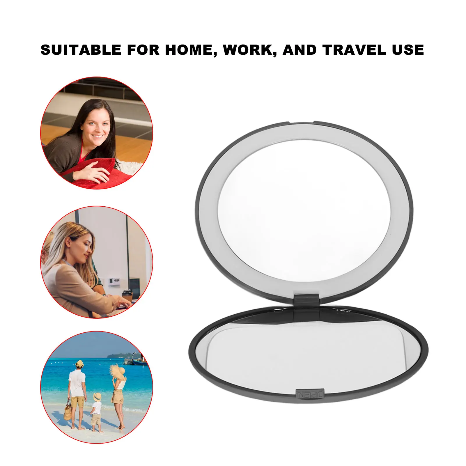 مرآة مكياج مكبرة محمولة 3.5 بوصة مرآة LED 1X 10X تكبير مرآة مكياج مزدوجة الجوانب للسفر المنزلي المدمج #3