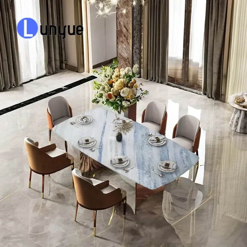 Modern Natural Marble Top Dining Table Set with 304 Stainless Steel Base for Kitchen Outdoor Hotel Use Durable Elegant Design