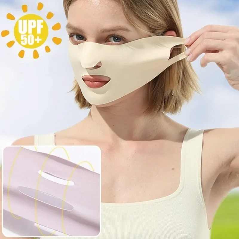 Mascarilla de protección solar de seda de hielo para hombre y mujer, bufanda facial transpirable de Color sólido, reutilizable, cómoda, regalos de moda