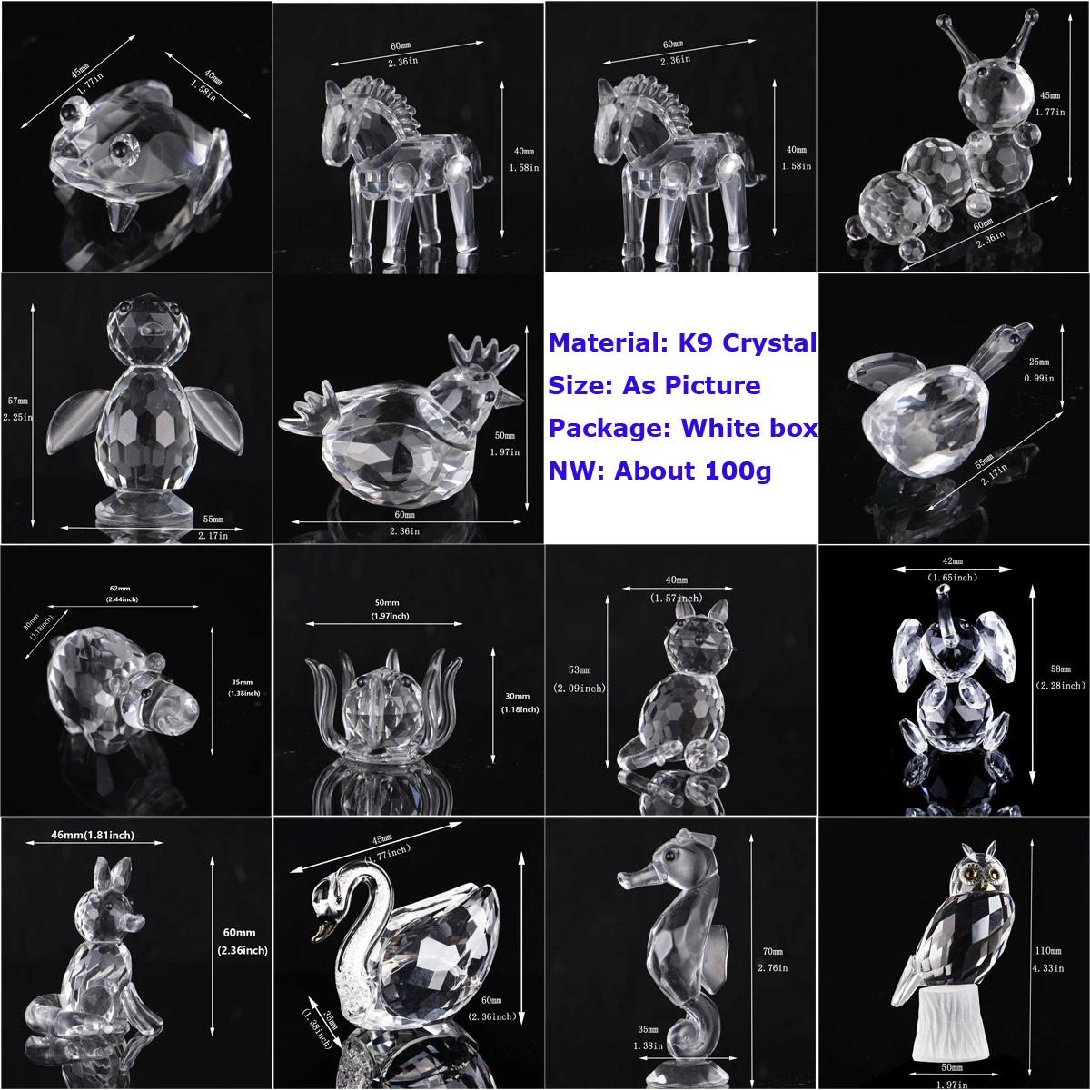 30 Styles Clear Crystal Cute Animal Figurines Glass Sculpture Paperweight Home Decors Table Ornament Xmas Kids Lady Favor Gift