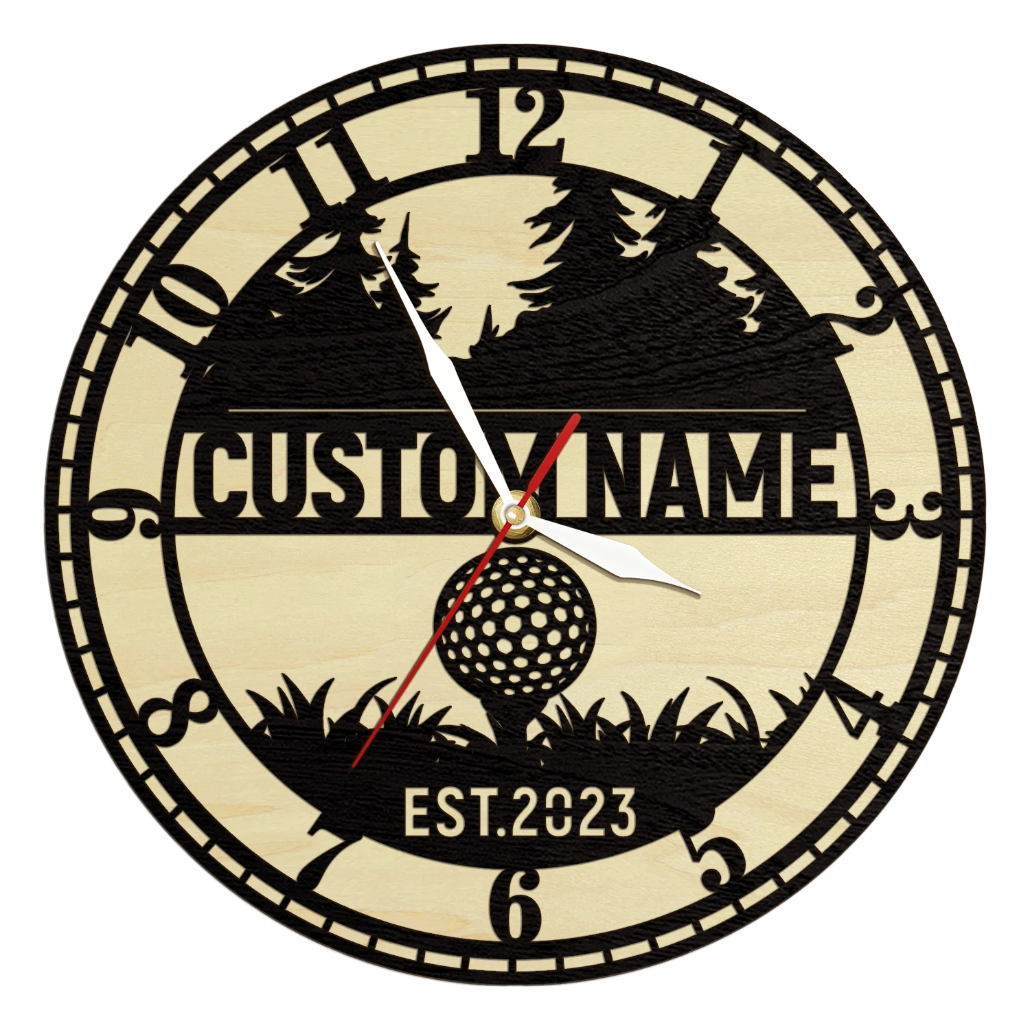 Personalized Golf Golfer Name Wood Frame Living Hinger Wall Clock For Golf Club Custom Laser Engrave Golfing Wooden Wall Clock