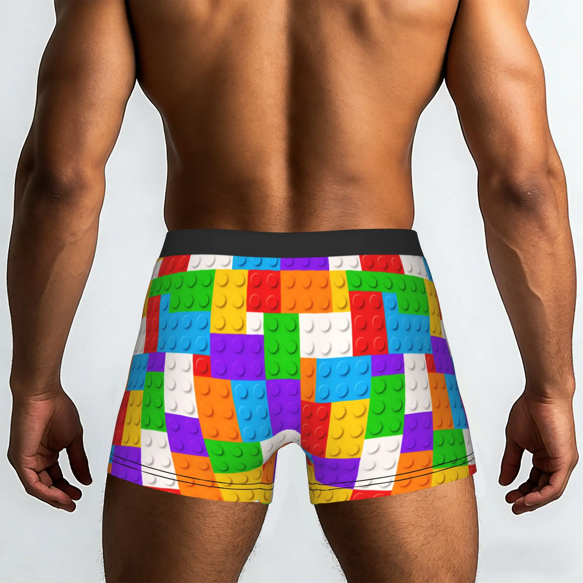 Custom Colorful Building Plastic Brick Toy Blocks Patterns Boxers Shorts Panties Men's Underpants Breathable  Briefs Underwear