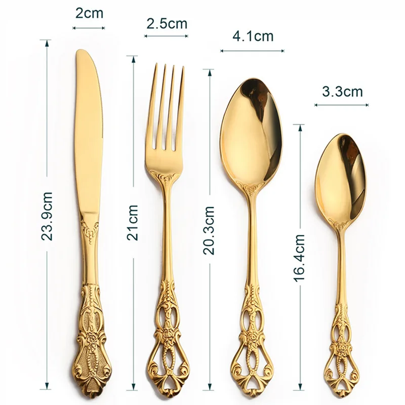 24pcs KuBac Luxury Golden Stainless Steel Steak Knife Fork Set Gold Cutlery Set With Luxury Wood Gift Box 16Pcs Drop Shipping