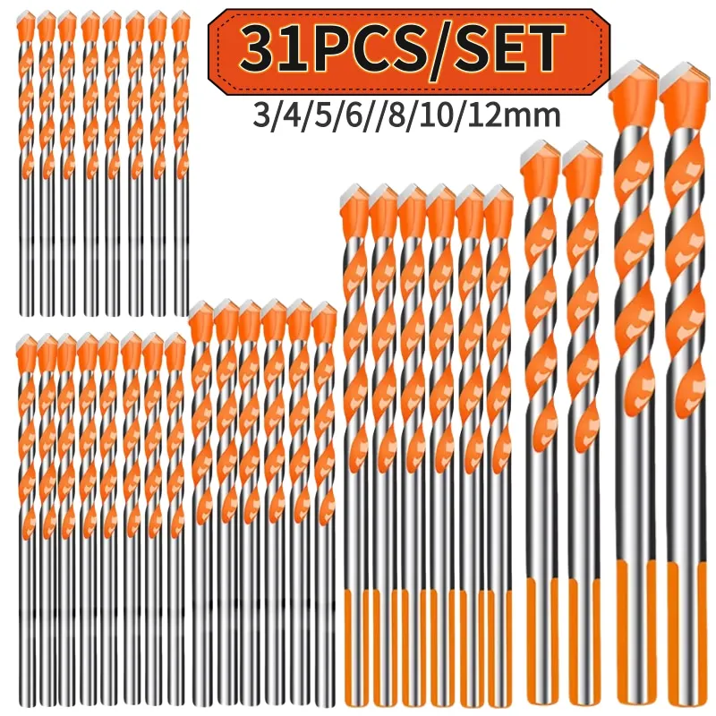 

31/29/19/16/14/12/10Pcs Orange Hard Alloy Diamond 3-12mm Drill Bit Ceramic Tile Perforated Wall Drilling Tool Drill Bit Set