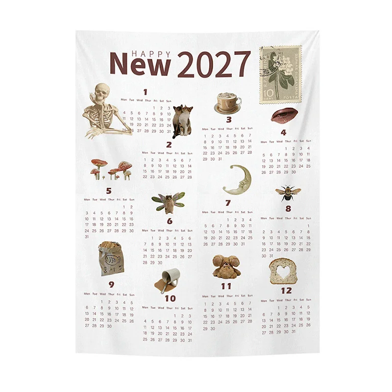 VIKAMA Minimalist 2027 Calendar Tapestry Wall Hanging Cute And Simple Background Cloth Living Room Interior Home Wall Decoration