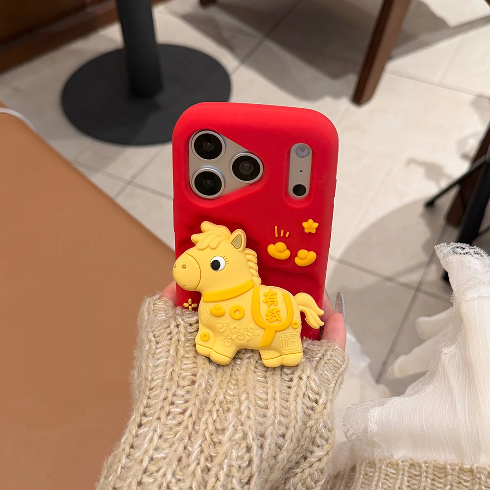 3D Get Rich Horse Teleskop-Halterungshülle, stoßfest, weiches Silikon, Ständerhalter-Abdeckung für iPhone 17 16 Plus 15 14 13 12 Pro Max – Detail 5