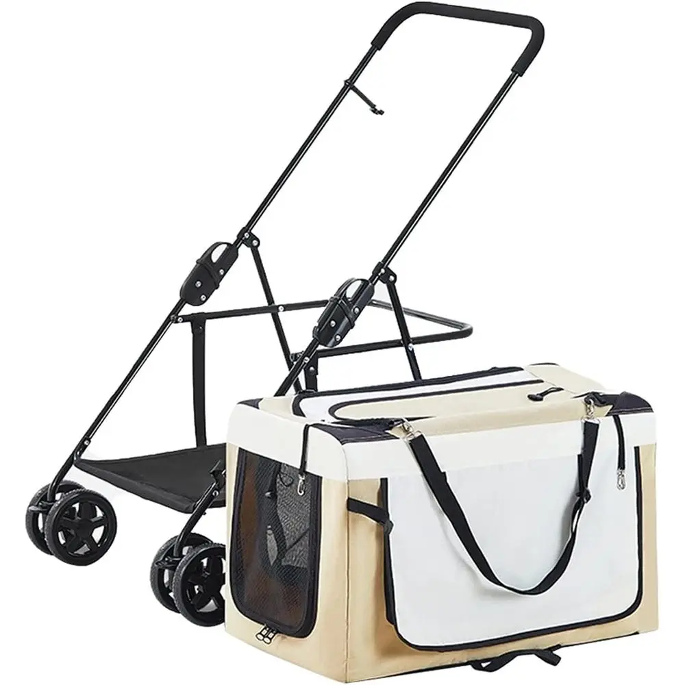 

Breathable Pet Stroller for Small Dogs, Cats, Puppies, and Kittens - Foldable Khaki Carrier
