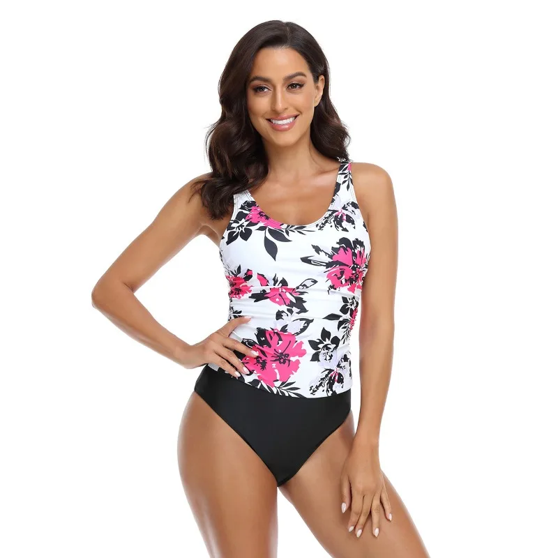 2024 New Trend Sexy Swimsuit Women  Bikinis Swimwear Tankini Digital Flower Print Bikini Set Adjustable Strap Split Bathing Suit