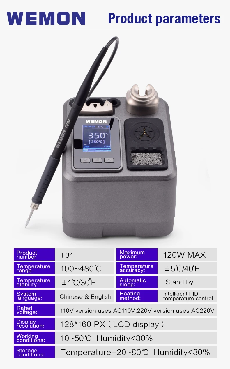 La stazione di saldatura a temperatura costante WEMON T31 supporta per T115/T210/T245 integra il controllo intelligente della temperatura, cleani