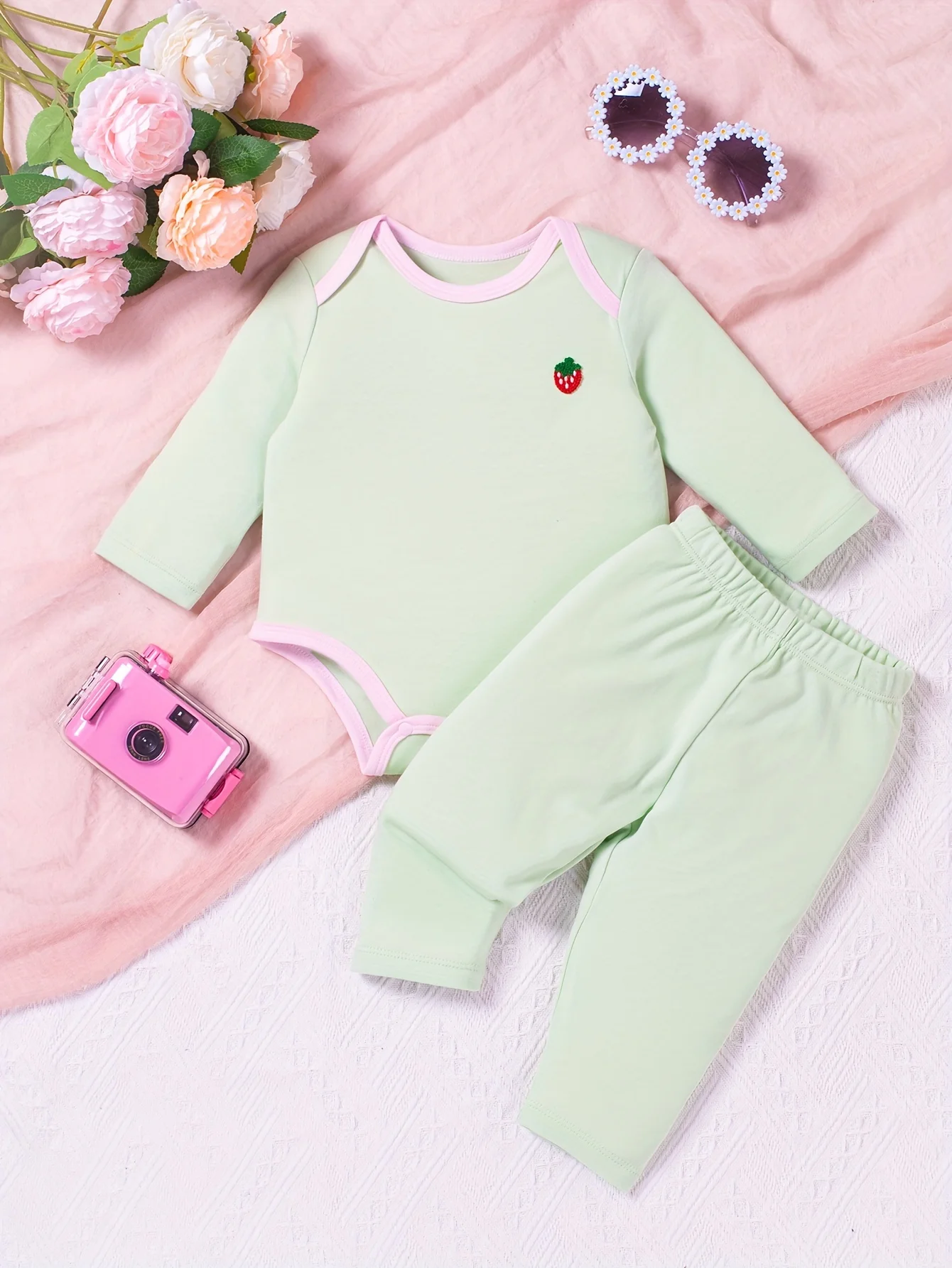 2pcs Infant & Toddler\'s 100% Cotton Comfy Set, Long Sleeve Bodysuit & Pants, Baby Girl\'s Clothes