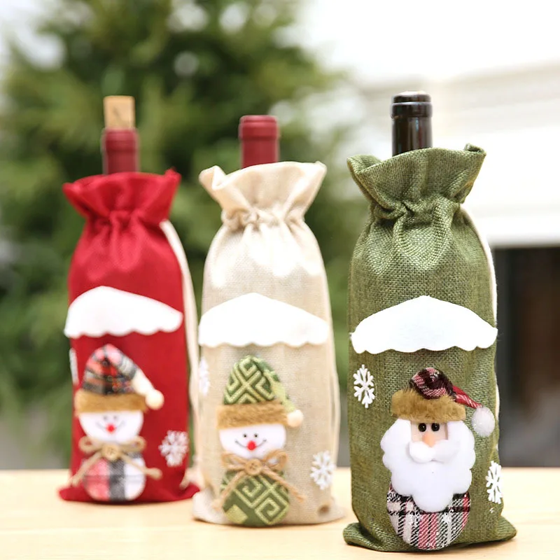 Christmas Wine Bottle Cover Bag Snowman Santa Claus Champagne Bottle Cover Sleeve Merry Christmas New Year Table Decorations