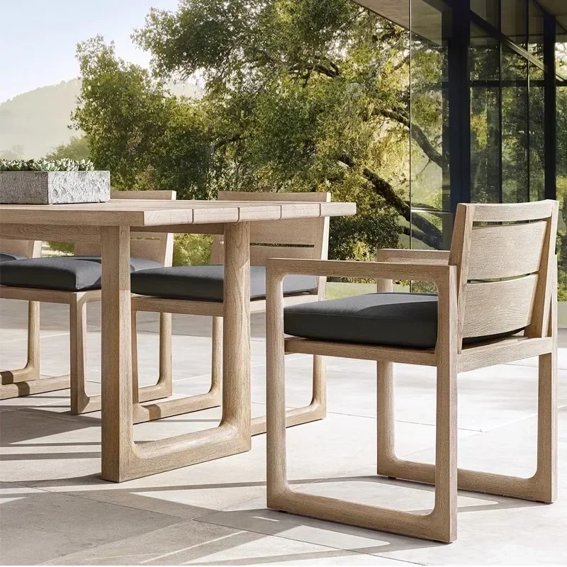 Outdoor solid wood dining table and chairs, villa outdoor terrace, teak leisure courtyard, preservative, open-air furniture