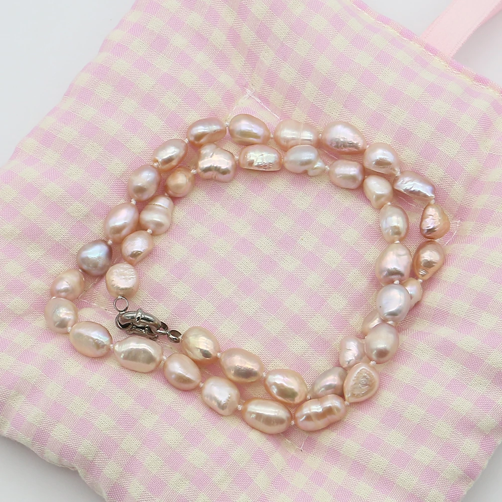 

Irregular Natural Freshwater Double-sided Glossy Pearl Necklace 9-10mm Baroque Pearl With Direction Clasp Design Jewelry Gift