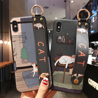 Cute Cat Wrist Strap Case For Huawei P60 P70 Ultra P50 P30 P40 Pro Lite Soft Silicone Phone Holder Cover Coque Capa