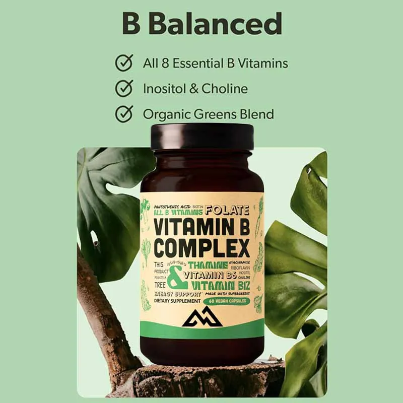 

Vegetarian Vitamin B Complex - Contains Vitamin B1 B2、B3、B5、B6、B7、 Folic acid, B12-60 green and vegetable mixed capsules