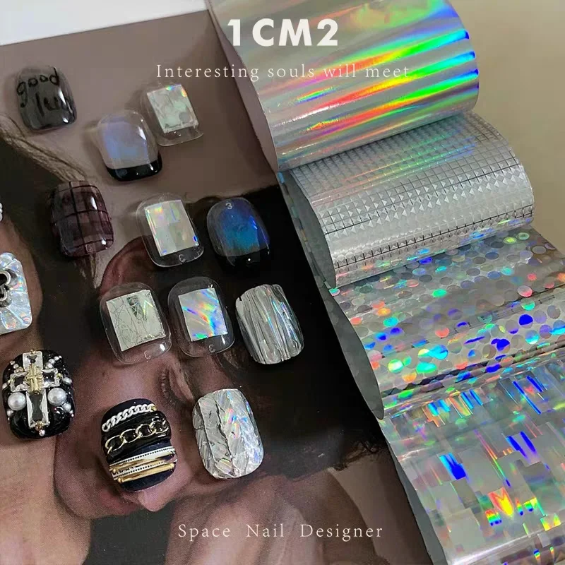 1 rotolo di lamina per unghie in scala di pesce, carta per trasferimento, adesivi per nail art, decalcomanie per manicure a strisce, decorazione per unghie laser trasparente