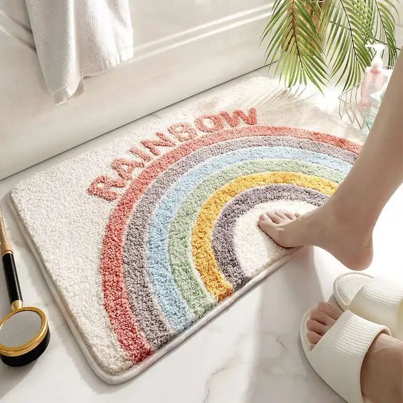 

Nordic Rainbow Carpet Area Rugs Funny Bathroom Bedroom Floor Mats Welcome Doormat home decoration Cute Egg shape Bathroom Rug