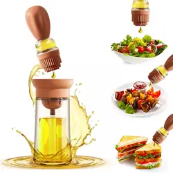 Oil Dispenser with Silicone Brush 2 IN 1 Glass Olive Bottle  for Kitchen Cooking Frying Baking BBQ Pancake Air Fryer