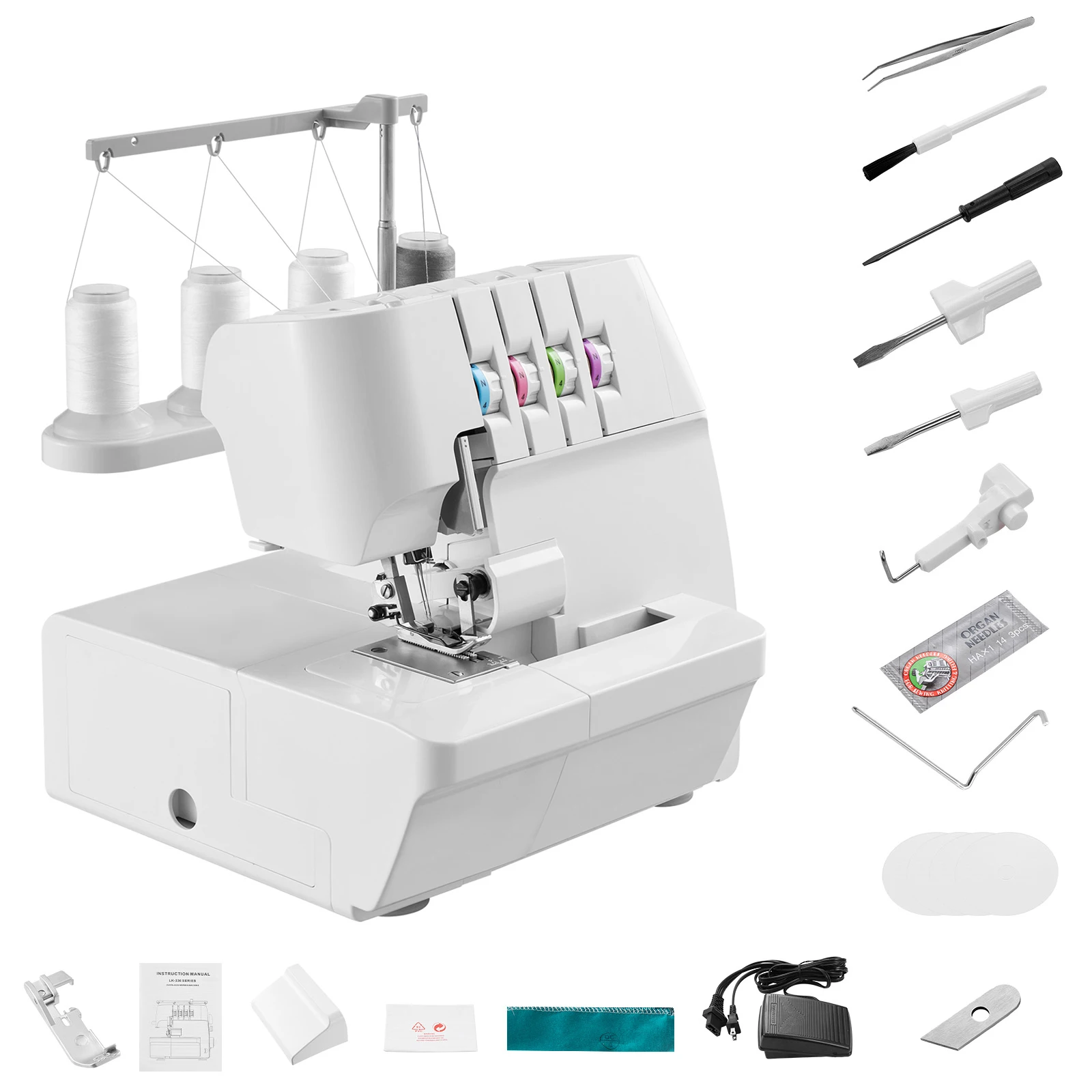 

SucceBuy Serger Overlock Sewing Machine 1250 Stitches Per Minute 2-3-4 Thread Capability 0.7-2 Adjustable Differential Feed