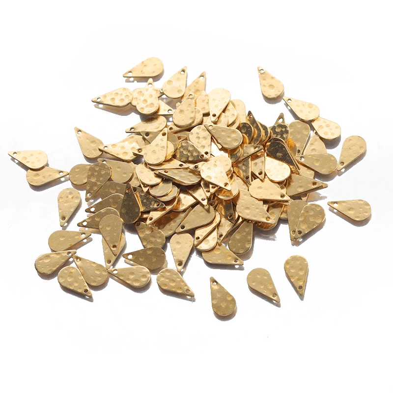 100pcs Wholesale Raw Brass Hammered Tiny Waterdrop Charms for Earrings Bracelet Necklace Jewelry Making