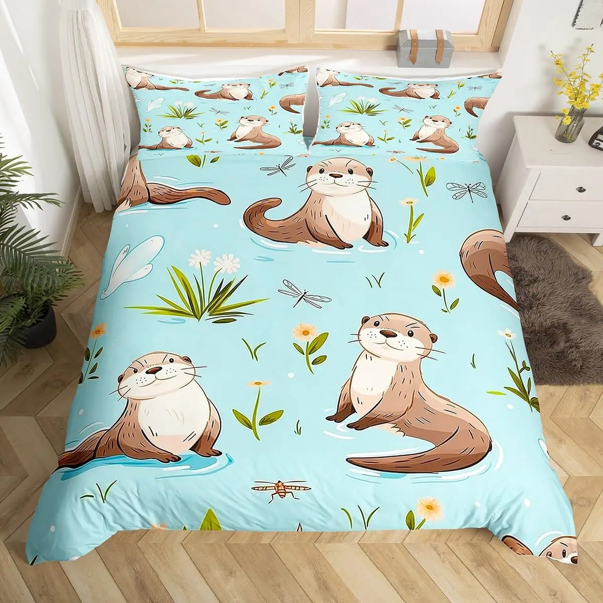 Imagem -05 - Conjunto de Cama Lontras Marinhas Capa de Edredão Animal Subaquática Capa de Edredão do Tema Ocean Sea Life Colcha de Poliéster Fronhas