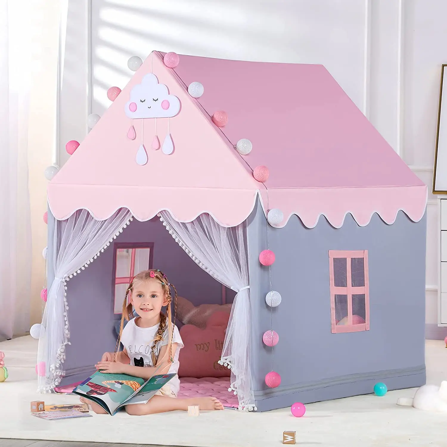 

Children Toy Large Size Tent Wigwam Folding Kids Tent Tipi Baby Play House Toys Girls Pink Princess Castle Room Decor Gift