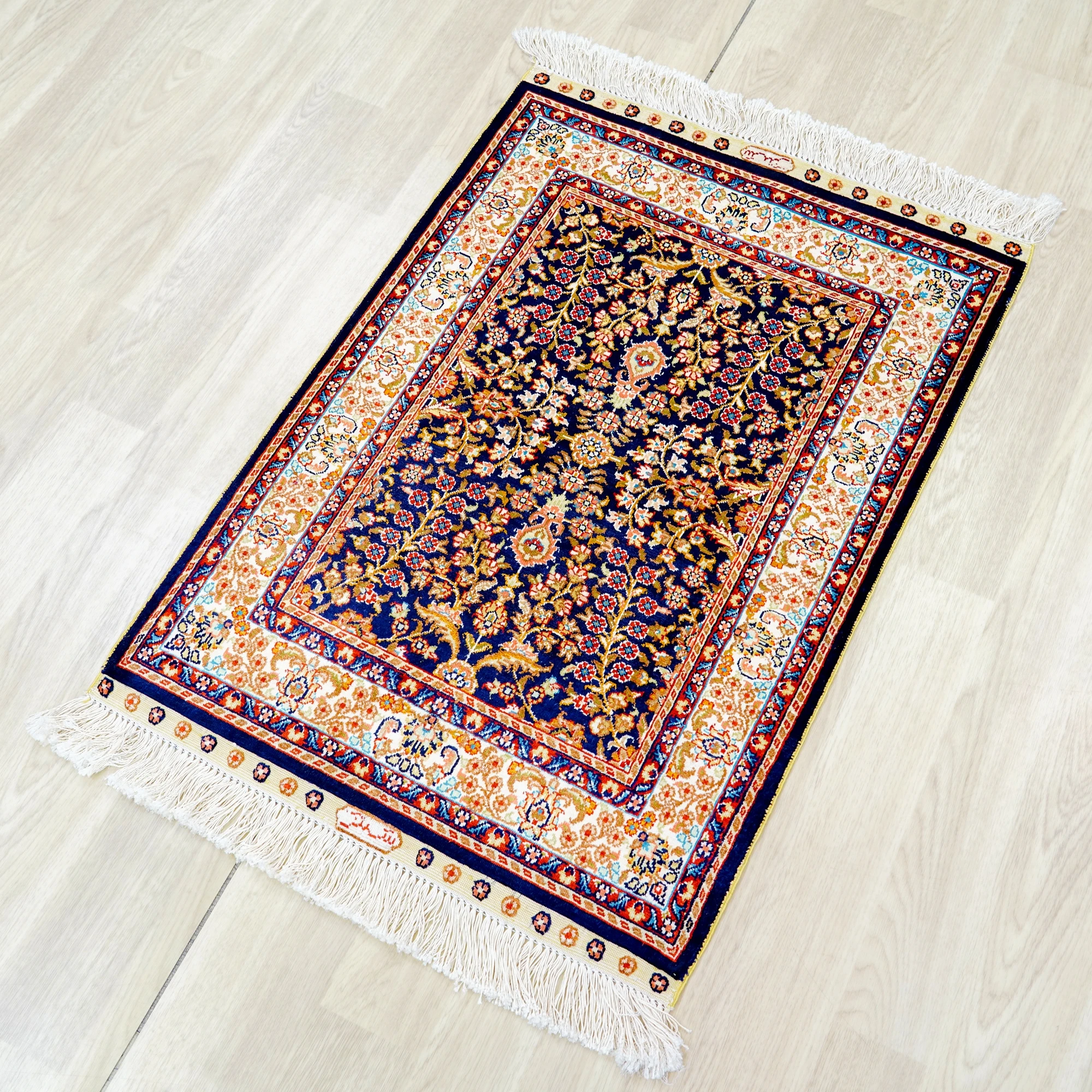 

61x91cm Pure Handmade Carpet Persian Silk Oriental High Quality Floral Tabriz Rug Sample Luxury Home Decor Bedroom Bathroom Mat