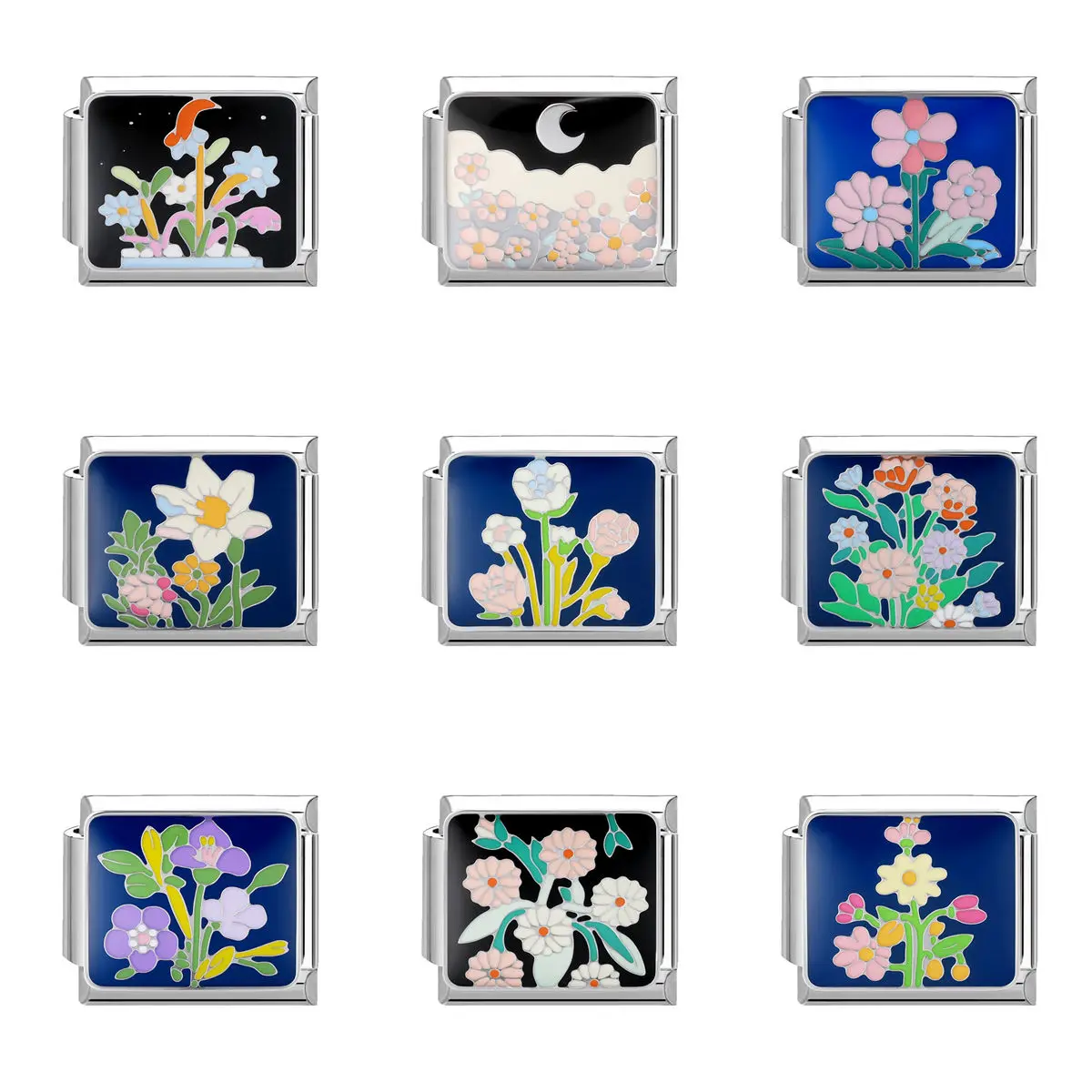 DAVINI 1pc Italian Modular Bracelet Colorful Flower Modular Pendant Fits DIY Flower Modular Ring Necklace Jewelry