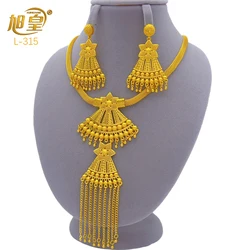 Indian Bridal Tassel Necklace Earrings Jewelry Set For Women 24K Gold Plated African Nigeria Dubai Wedding Party Gift Jewellery