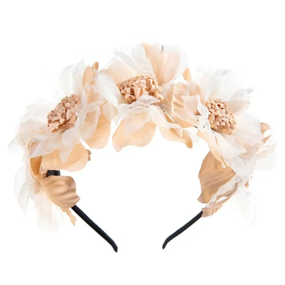 한국어 메쉬 컬링 꽃 신부 머리 장식 솔리드 컬러 우아한 신부 머리 장식 웨딩 파티 헤어 화환 헤어 액세서리
