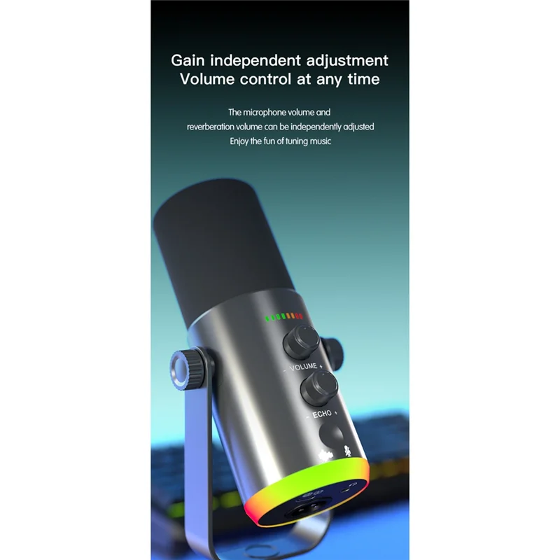B50B-USB Dynamic MIC RGB Gaming Microphone For Computer Condenser MIC For Podcasters Live Streaming Black