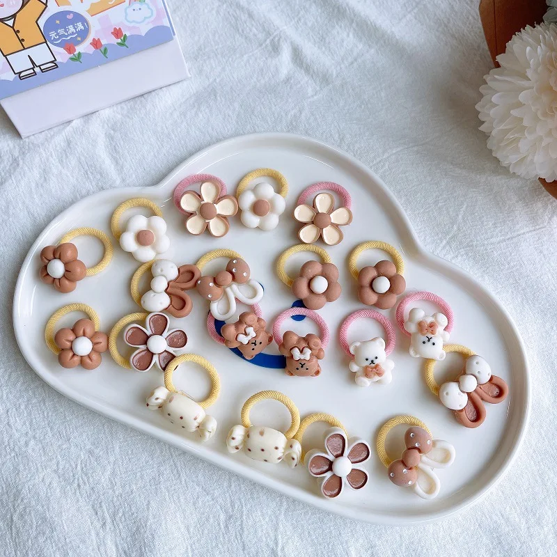 20Pcs/Set Cute Cartoon Bear Rabbit Hair Band Girls Elastic Rubber Band Headwear Flower Bow Baby Kids Hair Accessories Ornaments