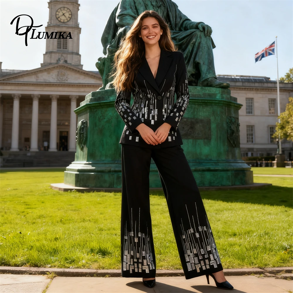 Sequined 2-Piece Suit Set for Women, M-XXL Luxury Party Suit, Slim Fitting Double Breasted Actual Picture Womens Suits