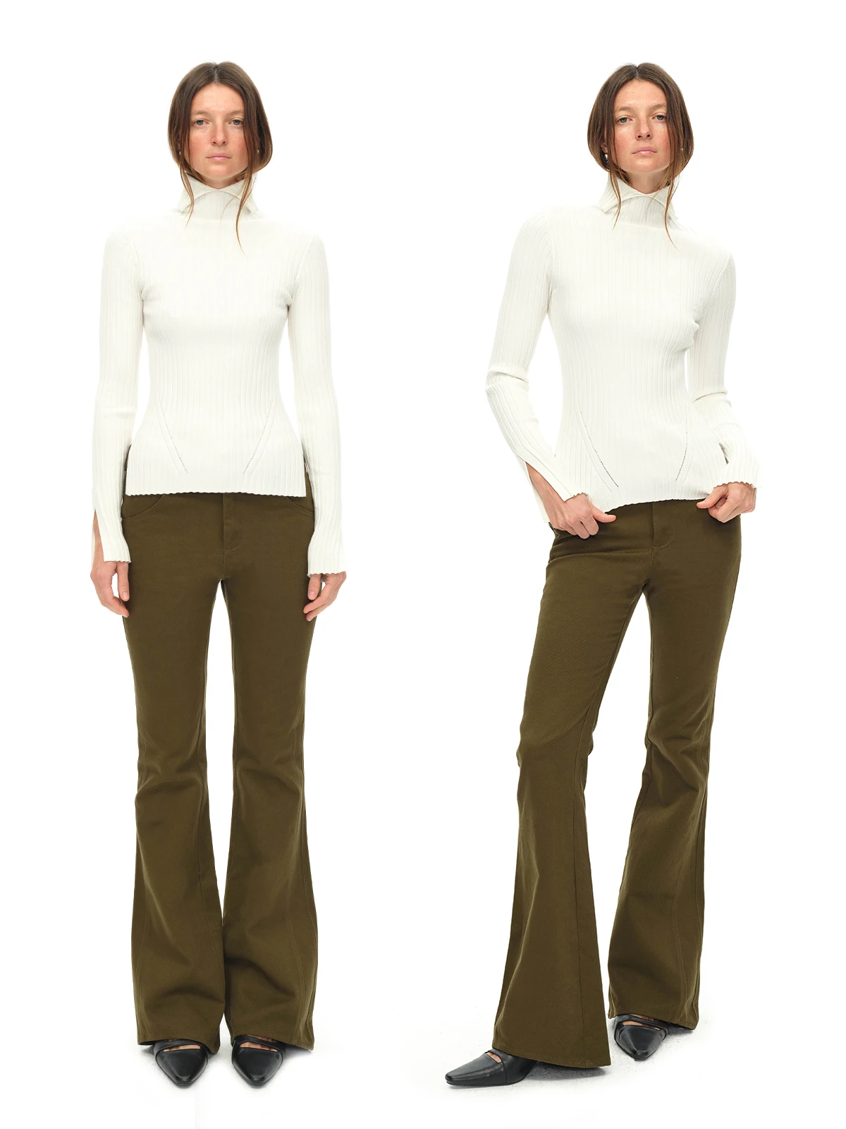 

White High Collar Elastic Slim Fit Sweater Easy to Wear Striped All Match Hoodie Polyester Fiber Long Sve Regular Length